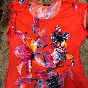 Red and floral asymmetrical top